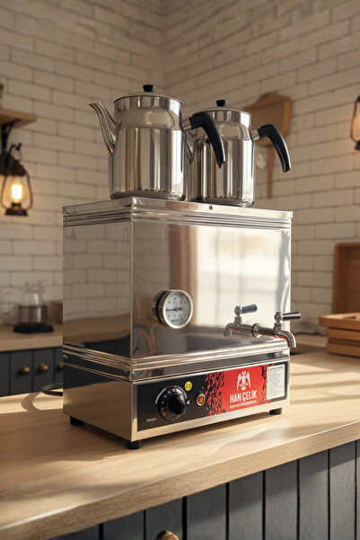 Han Çelik Çift Demlikli Elektrikli Çay Kazanı - Sıcaklık Göstergeli 2 Demlik ...