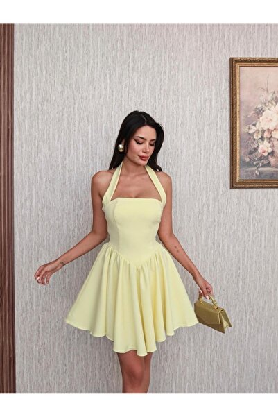 Fabienn Boyundan Askılı Balon Etekli Elbise