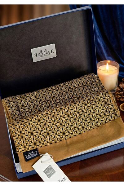 Exve Exclusive Black Mustard Honeycomb Patterned Double-Sided Scarf in Gift Pu Leather Box Ribbed Knit