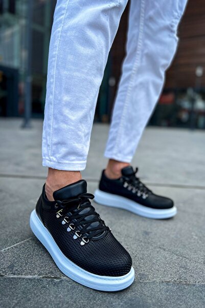 Lucy Shoes حذاء رياضي رجالي يومي من الجلد برباط من YG021 Favo CBT - أسود