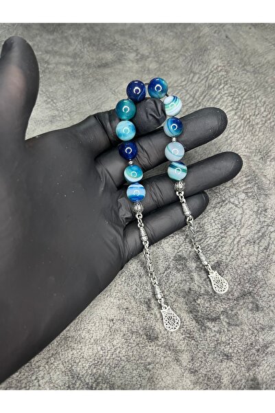 Mos Tespih سبحة زازة سالاماليك من حجر العقيق الأزرق الطبيعي