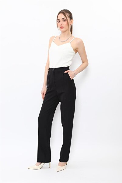 ÖNDER ÖZSOY Kemerli Boru Paça Pantolon-Siyah