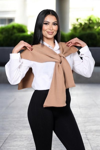 Dovil شال كتف نسائي من التريكو بتصميم مربعات بلون القهوة الحليبية - شال للمكتب وشال يومي
