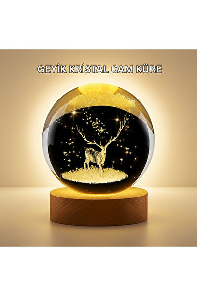UGRX 3D Lazer İşlemeli Geyik Kristal Küre Sıcak Işıklı Gece Aydınlatması