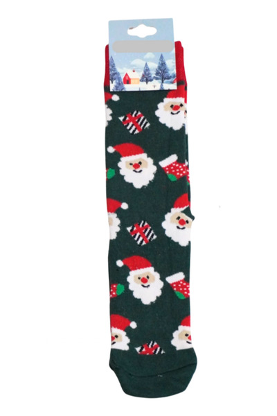 Yeşil Noel Baba Desenli Kadın Çorap – Yılbaşı Özel Seri