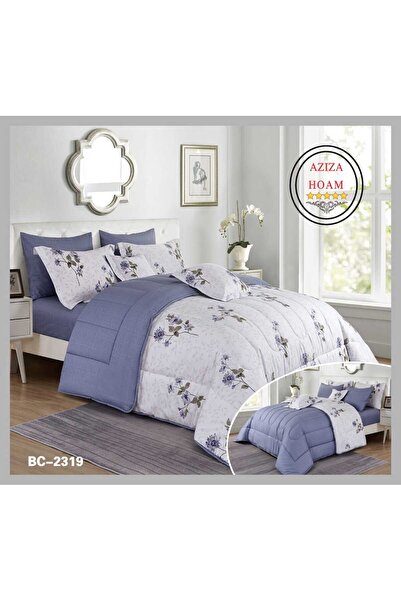 FABRIC 100% cotton, double size, 10 pieces. A white and purple floral bedspre...