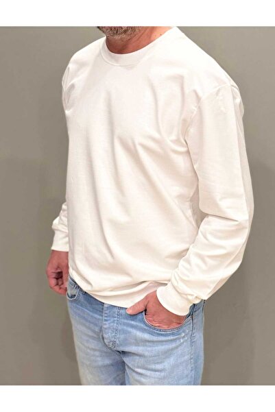 FKNMODA FKN MODA Ekru Renk Basic Bisiklet Yaka Erkek Sweatshirt