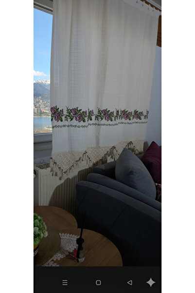 OTOTEDARİK Purple Cross-Stitch Embroidered Authentic Curtain Kitchen Curtain