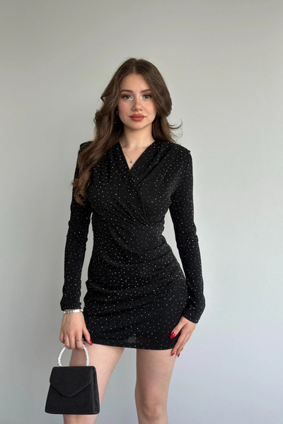 MARTYZ Kruvaze Simli Vatkalı Mini Elbise