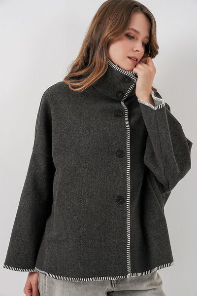 Hiccup Bdart Mock Neck Shepherd Stitch Detailed Jacket