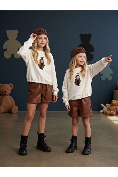 Zekids Hanorac pentru fetiță cu broderie cu ursuleț din două fire