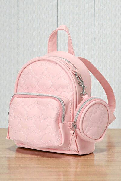 Aggu Bebe Pink Leather Heart Embroidered Children's Backpack