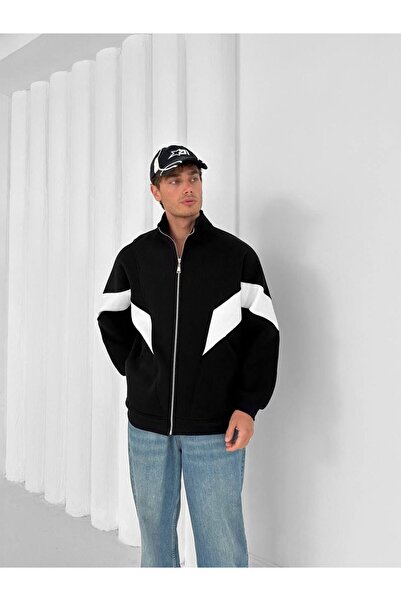 KUN SPORTSWEAR Color Block Pattern Zippered Jacket Stand-Up Collar Oversize Unisex