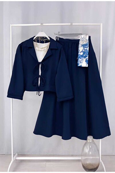 MODA VEDAT Women's Double Set with Front Lace Detail and Skirt -450