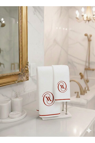 Nur Homing V Letter Embroidered White Towel Set of 2