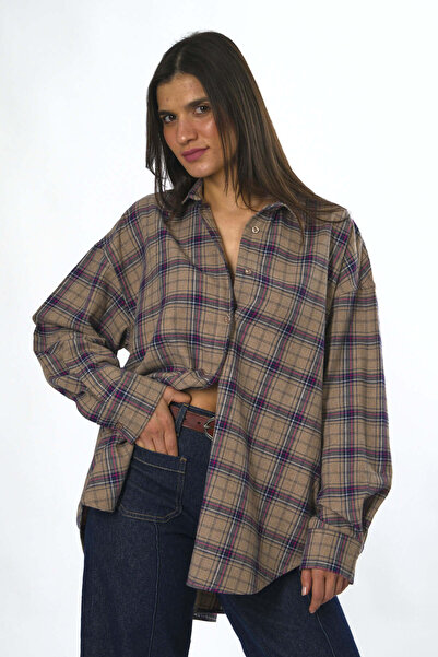 ABBRA Women's Oversize Plaid Shirt