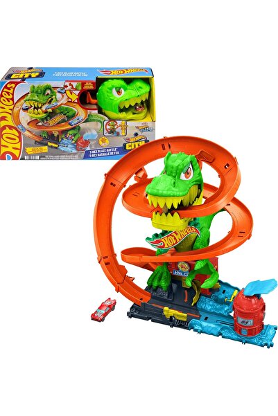 HOT WHEELS مجموعة ألعاب معركة النار تي-ريكس في المدينة