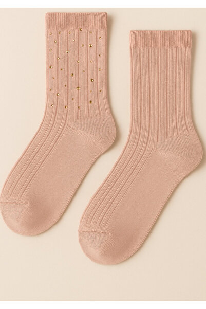 Katia&Bony Women's Corded Fabric Wool Socks with Stone Accessories
