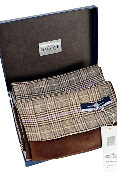 Exve Exclusive Lilac Beige Brown Plaid Checkered Gift Pu Leather Boxed Double-Sided Wool Scarf Boxed Shawl Ribbed Knit