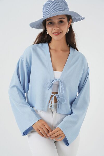 Hiccup BDART Кимоно с дълги ръкави от ленен микс с детайлни връзки