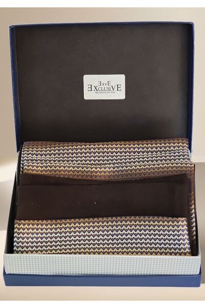 Exve Exclusive Brown Beige Ethnic Patterned Gift Pu Leather Boxed Double-Sided Scarf Boxed Shawl Ribbed Knit