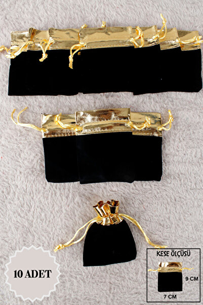 Mortex Siyah Gold Lame Kadife Kese 10 Adet 7x9 Cm Kına, Çerez, Kuruyemiş,Hedi...