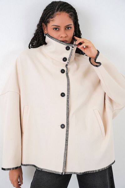 Hiccup Bdart Mock Neck Shepherd Stitch Detailed Jacket