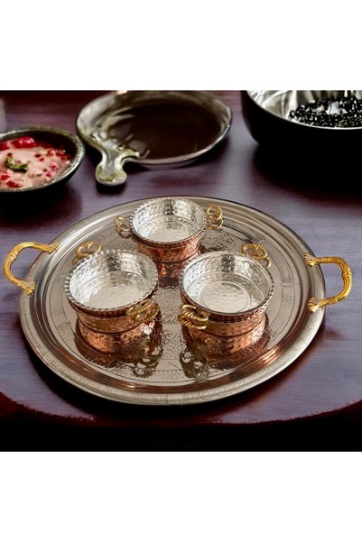 BARITCIOGLU Serving Plate Tray Copper Breakfast Pan Frying Pan Set