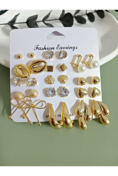 mos&more by mosev Gold 15 Set Küçük Küpe Seti