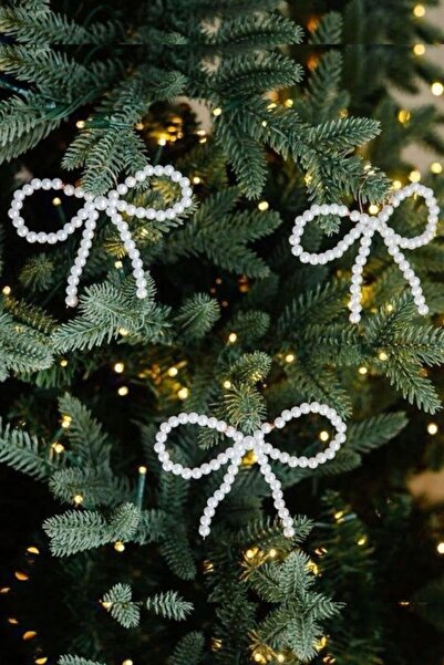 Nympha 3’lü İnci Fiyonk Yılbaşı Süsü – El Yapımı Çam Ağacı Dekoru, Kapı ve Du...