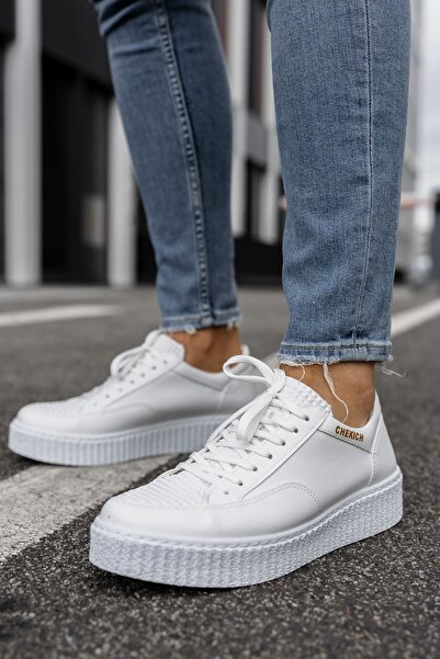 Lucy Shoes حذاء رياضي رجالي يومي من الجلد برباط من YG017 CBT - أبيض