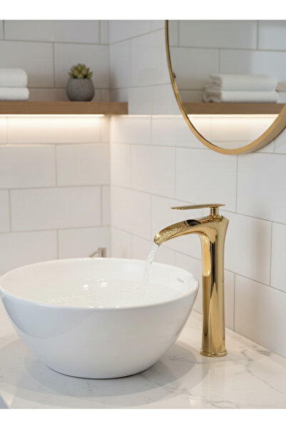 EMFA AKSESUAR صنبور حوض غسيل ذهبي - صنبور حوض غسيل ذهبي بتدفق شلال