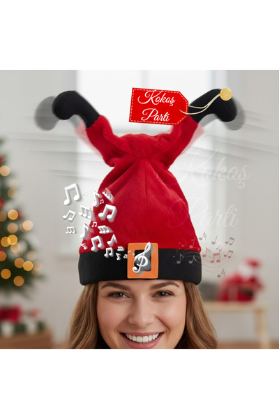 Kokoş Parti Yılbaşı Şarkı Söyleyen Dans Eden Noel Baba Şapkası Hareketli Sesl...