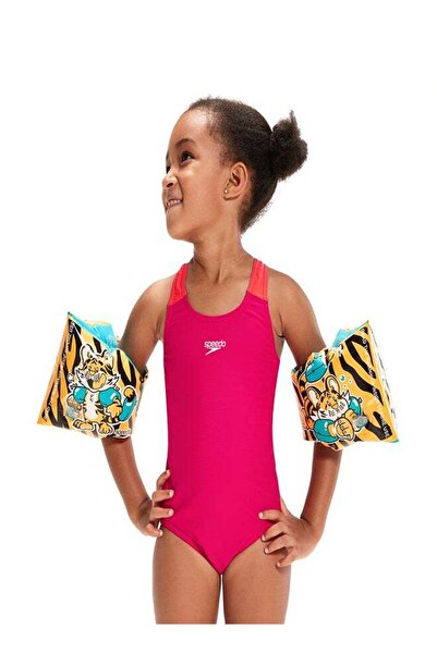 SPEEDO inflatable swim floaties for children, orange with cartoon prints