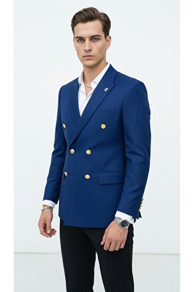 Plus Scorpion Ανδρικό μπλέιζερ διπλό πέτο με χρυσά κουμπιά – Premium ύφασμα, εφαρμοστό κομψότητα