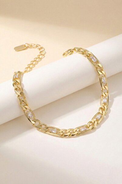 Lorivelle سوار من الفولاذ الإيطالي بتصميم سلسلة مع أحجار باجيت متتالية - لون ...