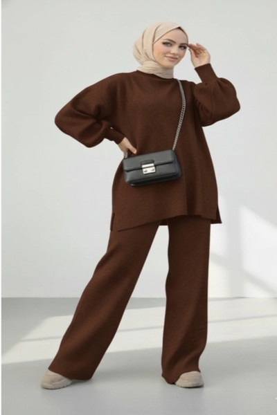 MODASPARK Balon Kol Bol Paça Alt Üst Kadın Triko Tesettür Takım