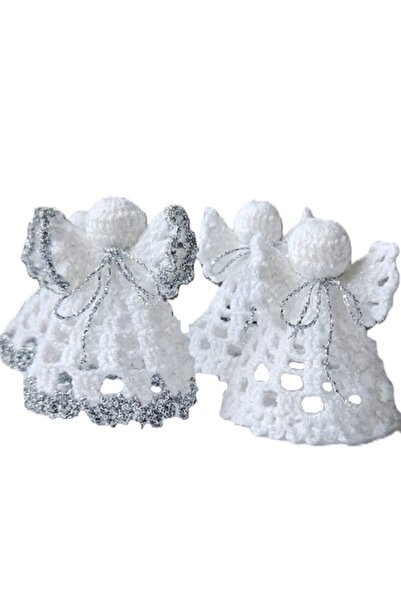 OEM Set of 4 crocheted angels, 3D, with white and silver edges, 9 cm, handmad...