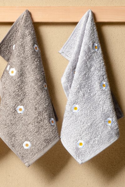 Bersay Lina 6-Piece 30X50, 100% Cotton Bamboo, Embroidered Kitchen & Hand Towel Set – Soft, Absorbent and Durable