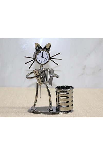 Epilons Metal Accordion Playing Musician Cat Musician Clock and Pen Holder