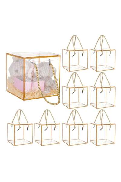 Generic Clear Gift Box, 10 Pcs Transparent Favor Boxes with Black Border Lace & Handle (12x12x12 cm)