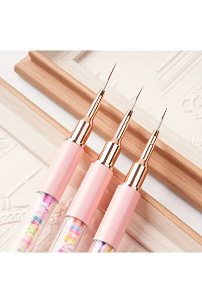 aba nails 3lü Liner Nail Art Fırça Seti Kapaklı Tırnak Çizim Fırçası Pembe