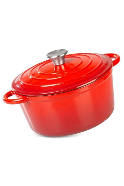 Magic Home Oala de fonta emailata cu capac, maner din inox, rosie, 4 L,