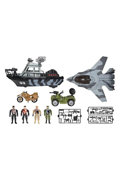 UnderShop Set de joacă militar cu navă de război, avion, vehicule și soldați cu lumină și sunet - 36 de piese