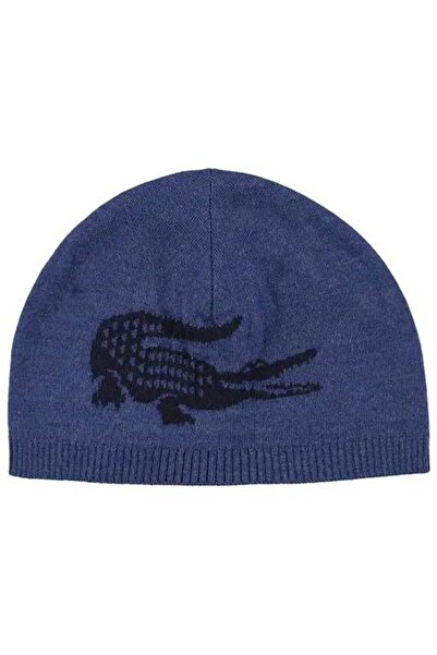 Lacoste Beretă reversibilă pentru bărbați, cu model cu logo mare, cu două fețe, albastru închis