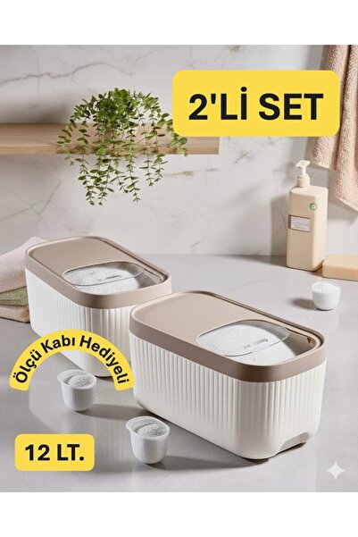 VİALEX Storemate 2 ADET 12 LT Sürgülü Tekerlekli Ölçekli Deterjan Saklama Kab...