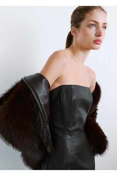 MANGO Woman Deri görünümlü kısa elbise