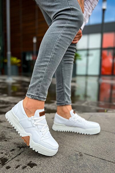 Lucy Shoes حذاء رياضي YG067 Warrem للرجال برباط يومي من الجلد CBT - أبيض