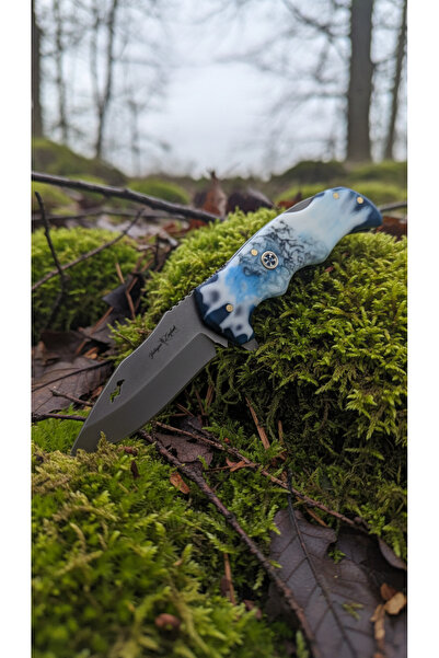 Yatağan Zeybek Özel Tasarım Epoksi Saplı Mozaik Pimli Paslanmaz Çelik Outdoor Av Kamp Cep Çakısı