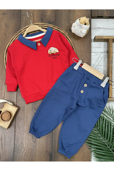 Bolly Baby Polo Yaka Araba Oyuncaklı Oversize Geniş Kalıp 2li Erkek Bebek/Çoc...